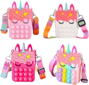 Silica Dimple Crossbody Bags Graduation Giifts for Kids 4 Packs Unicorn Purses Fashion Fidgets Fashion Pop Purse Push Bubbles Fidget acute Polynesian Toy Rainbow Unicorn Purse Wallet Ladies Bag 