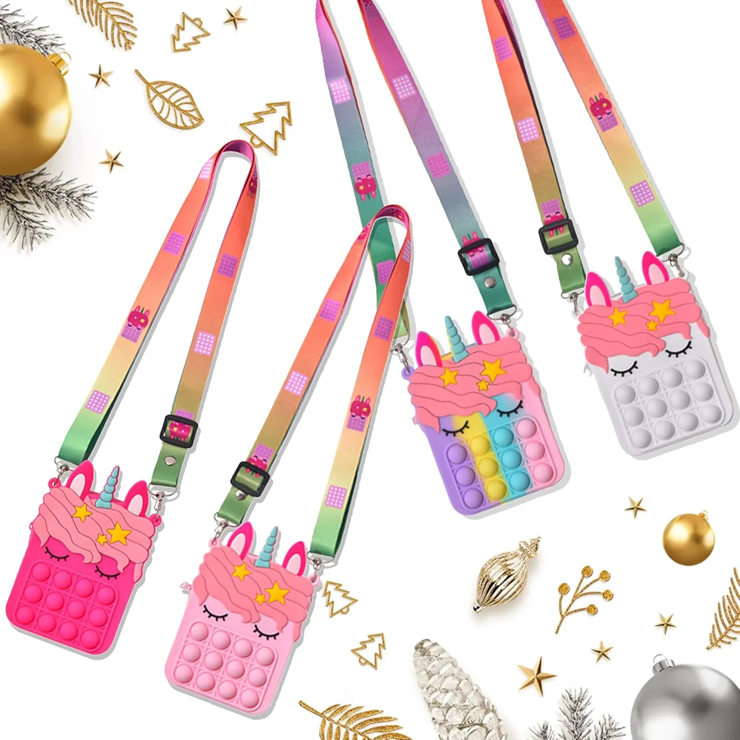 Silica Dimple Crossbody Bags Graduation Giifts for Kids 4 Packs Unicorn Purses Fashion Fidgets Fashion Pop Purse Push Bubbles Fidget acute Polynesian Toy Rainbow Unicorn Purse Wallet Ladies Bag 