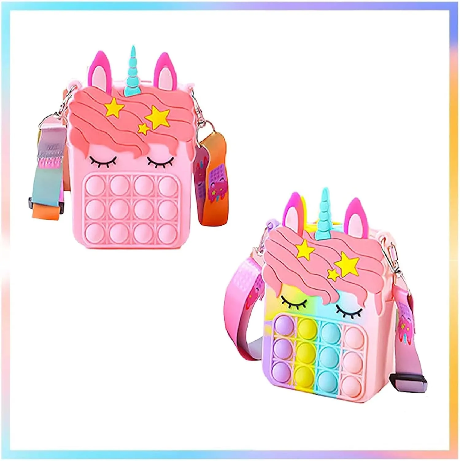 Silica Dimple Crossbody Bags Graduation Giifts for Kids 4 Packs Unicorn Purses Fashion Fidgets Fashion Pop Purse Push Bubbles Fidget acute Polynesian Toy Rainbow Unicorn Purse Wallet Ladies Bag 