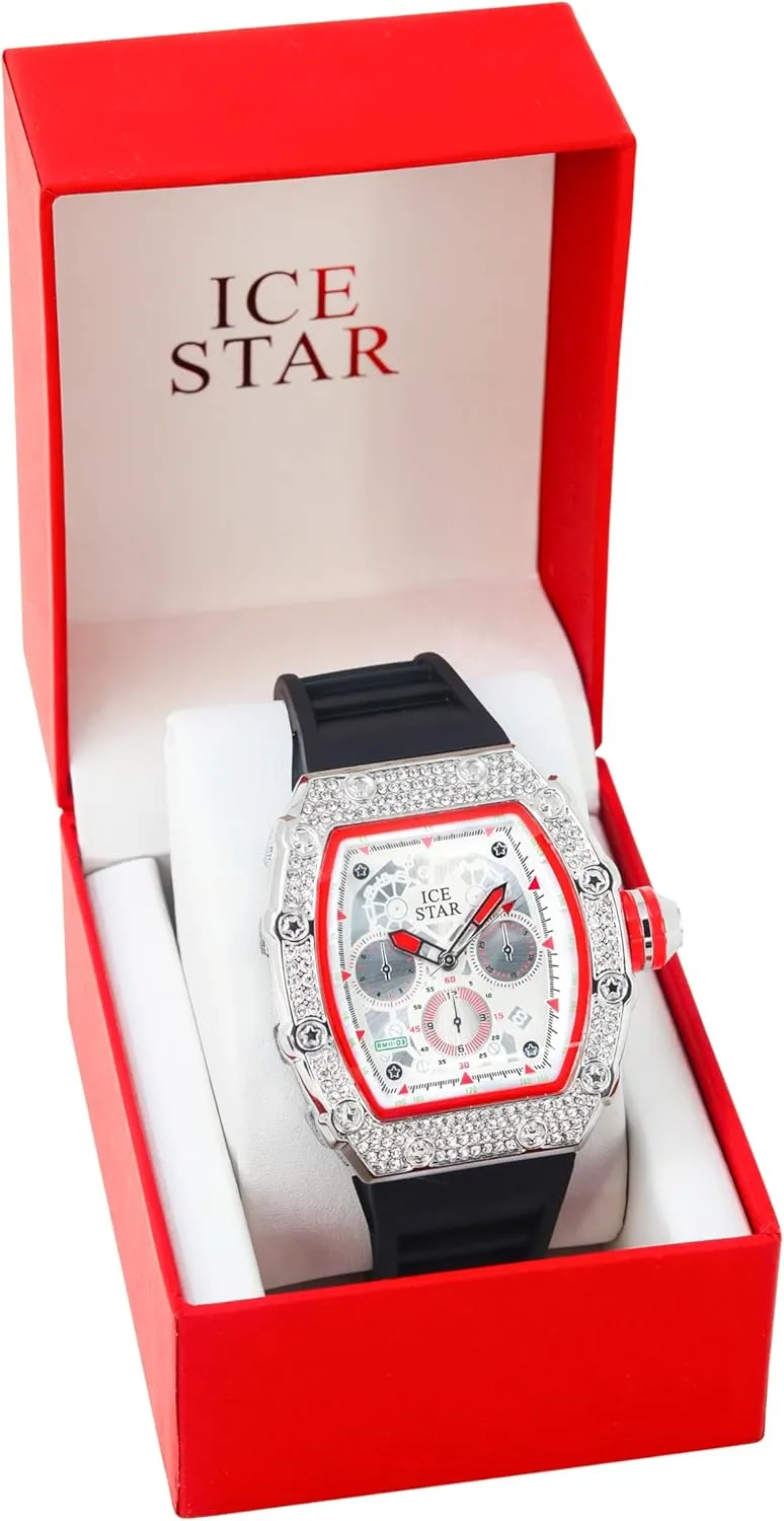 Silicone moderately integral Band ICE STAR Men's 45mm Iced Out Tonneau Shape Watch$ 