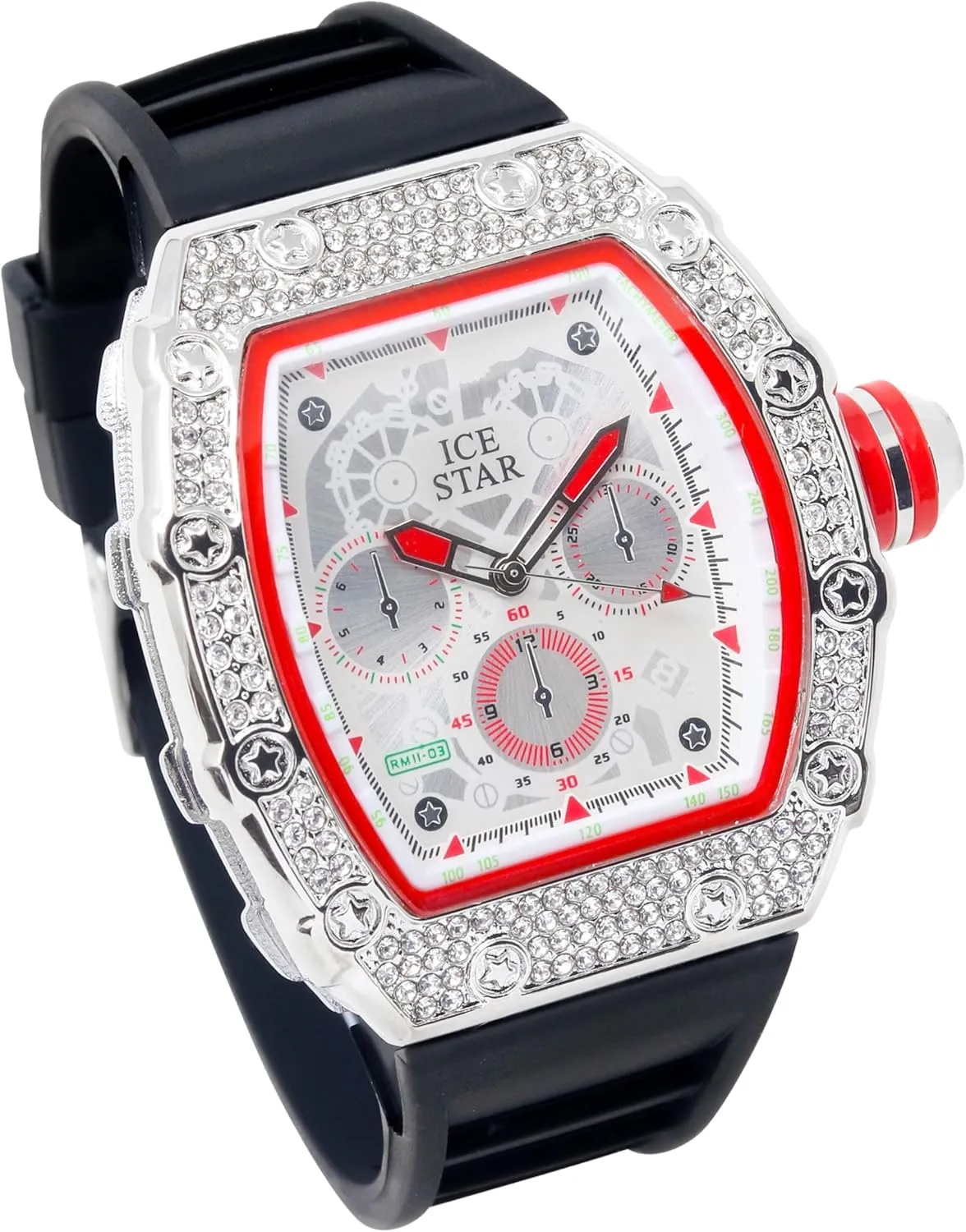 Silicone moderately integral Band ICE STAR Men's 45mm Iced Out Tonneau Shape Watch$ 