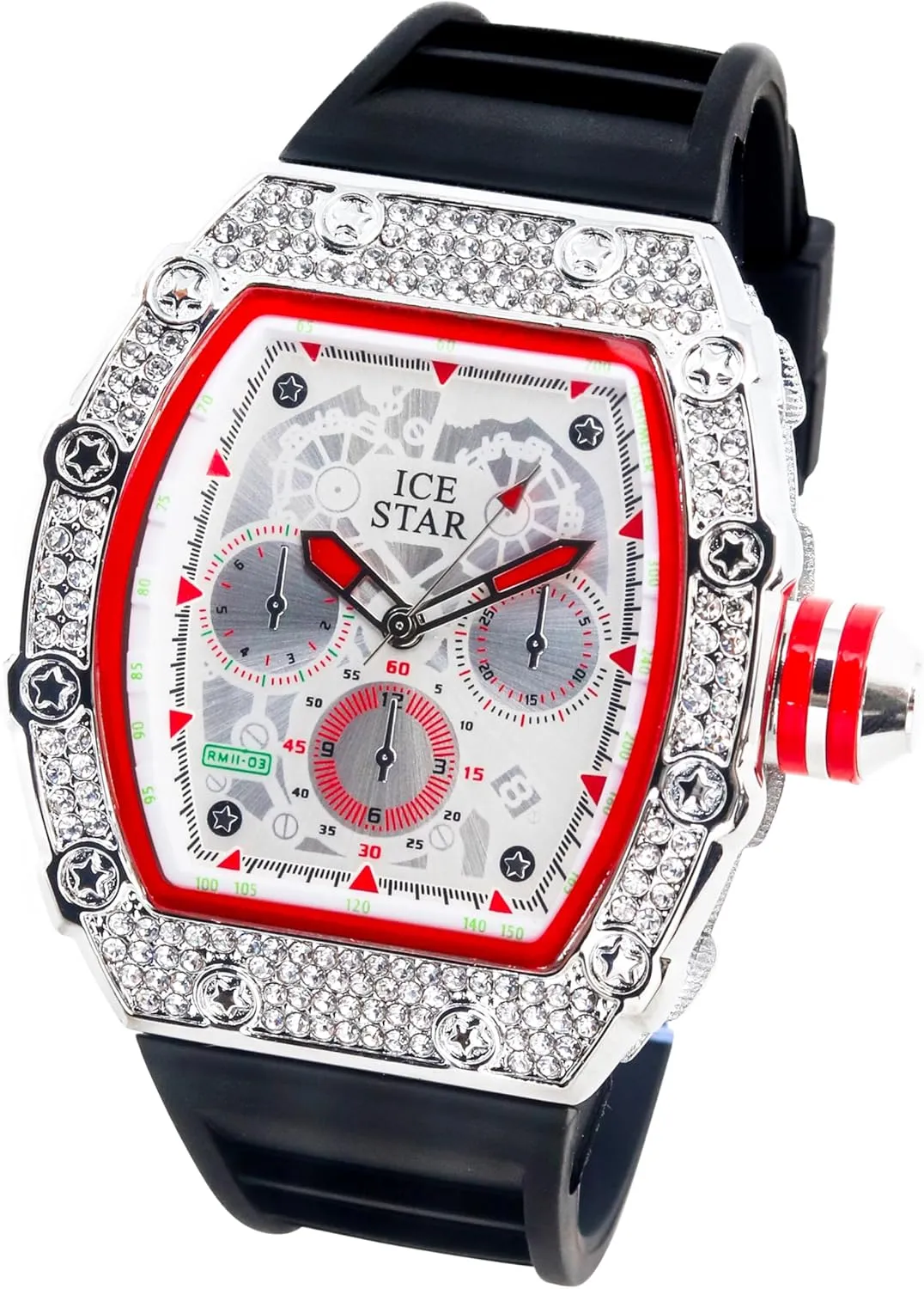 Silicone moderately integral Band ICE STAR Men's 45mm Iced Out Tonneau Shape Watch$ 