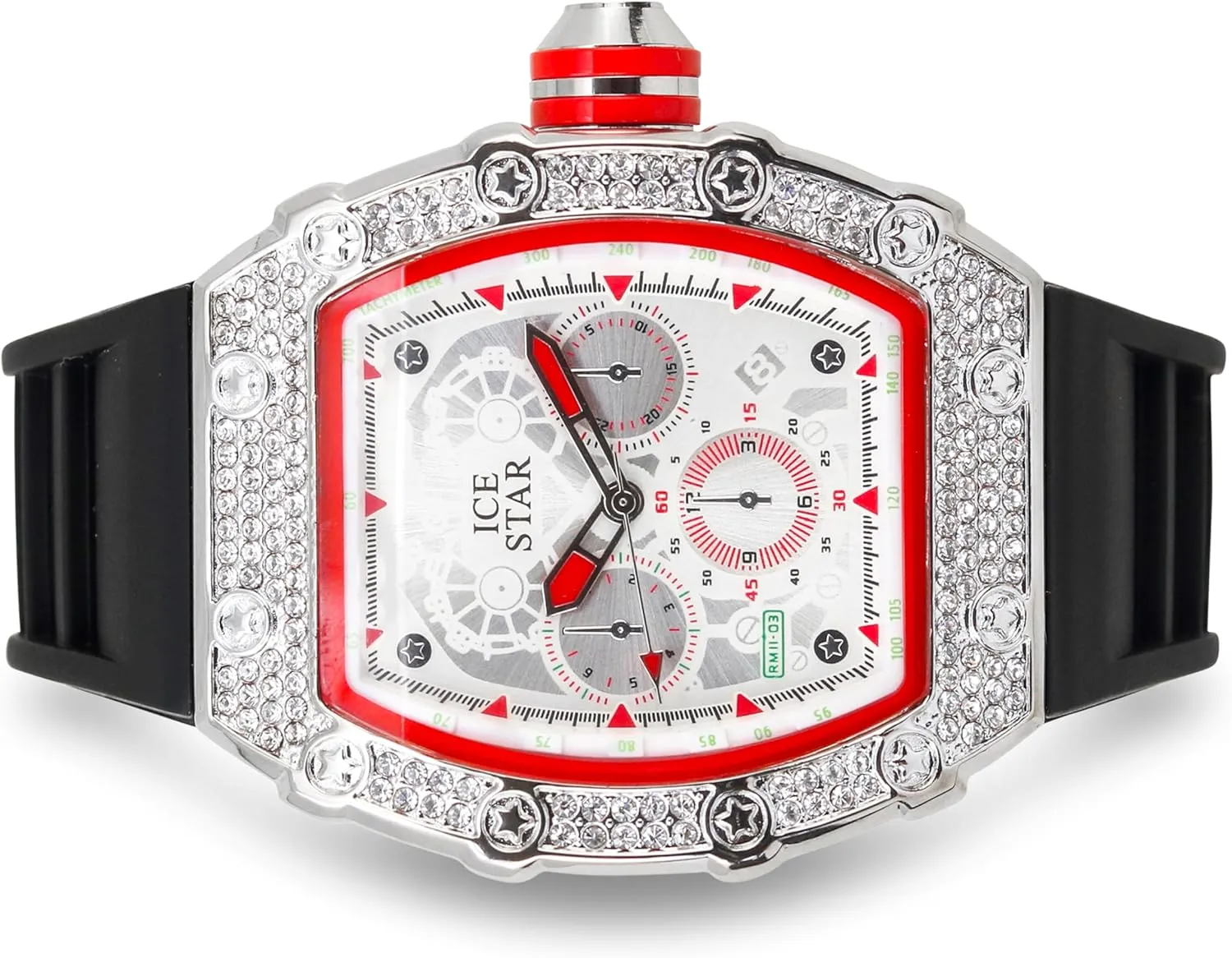 Silicone moderately integral Band ICE STAR Men's 45mm Iced Out Tonneau Shape Watch$ 