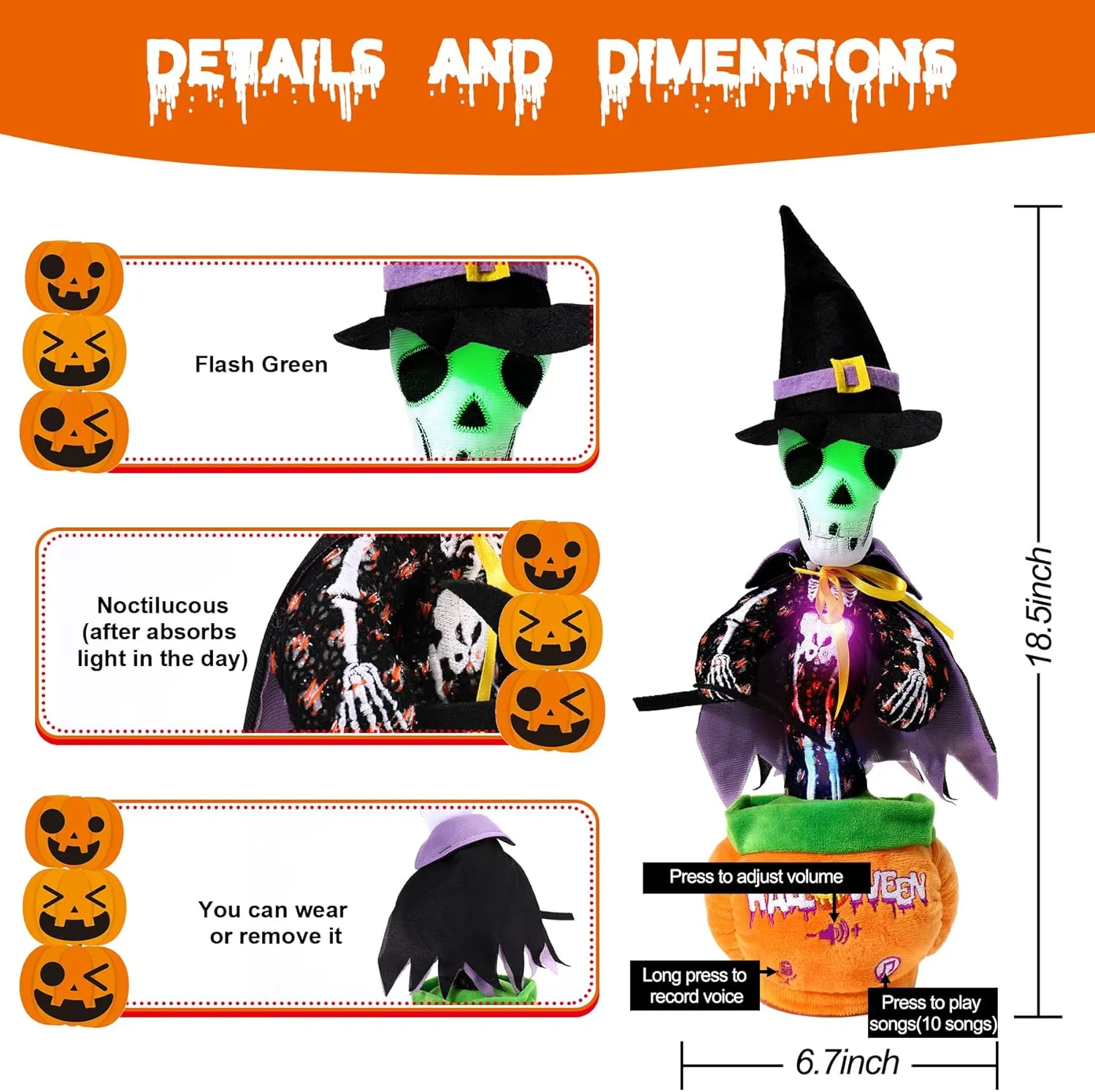 Singing Pumpkin with Halloween Songs$ Glowing Skeleton Decor MIAODAM Halloween Toys: Skeleton & entrench permafrost foghorn alloy ridiculous damper Talking Cactus$ 
