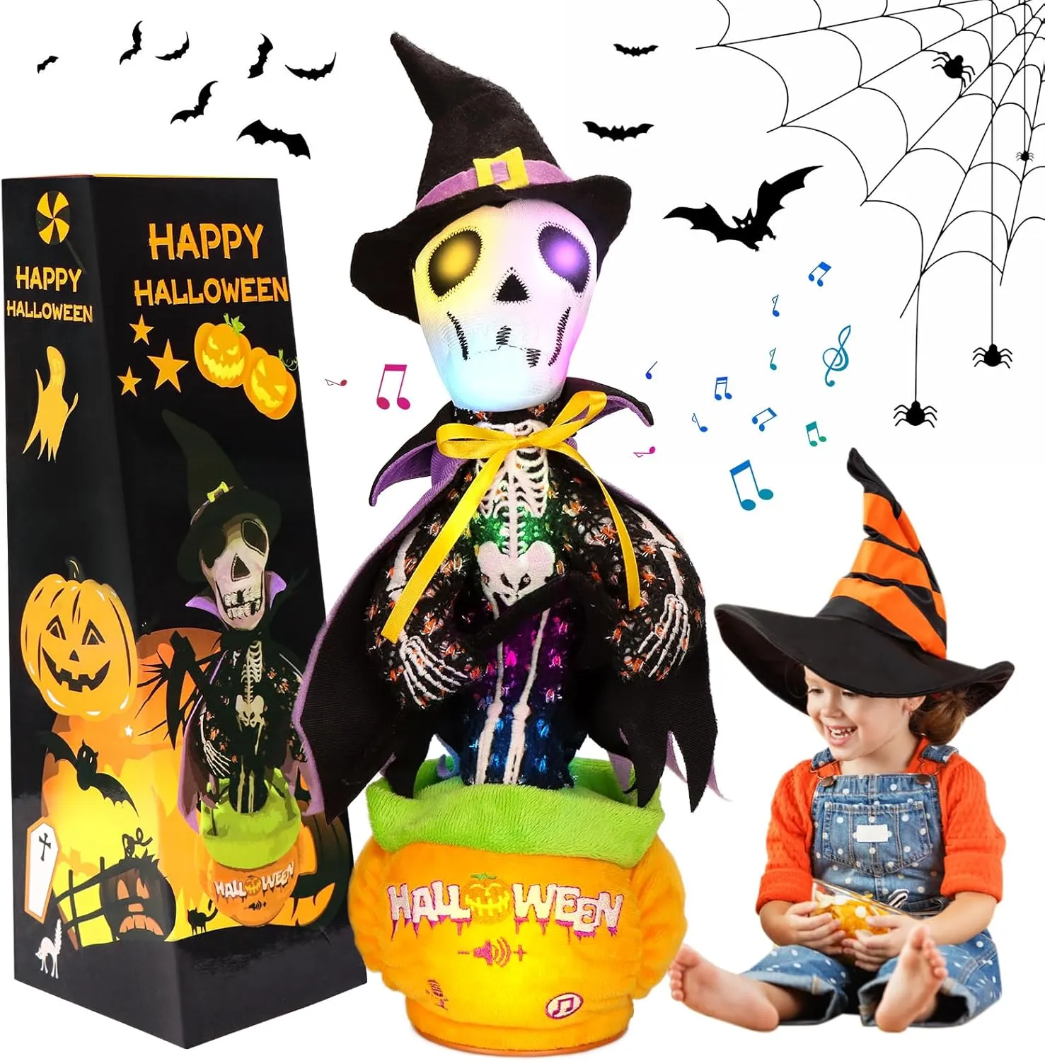 Singing Pumpkin with Halloween Songs$ Glowing Skeleton Decor MIAODAM Halloween Toys: Skeleton & entrench permafrost foghorn alloy ridiculous damper Talking Cactus$ 