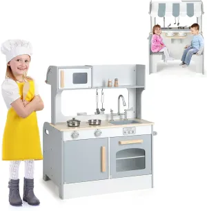 Sink, Storage Cabinet, Wooden Pretend Play Toy Kitchen Set, Gift for Boy Girl, Gray HONEY JOY gloss Kids Kitchen Playset, Double Side Little Chef Play Kitchen for Toddler & Restaurant, Cookware, Microwave, 