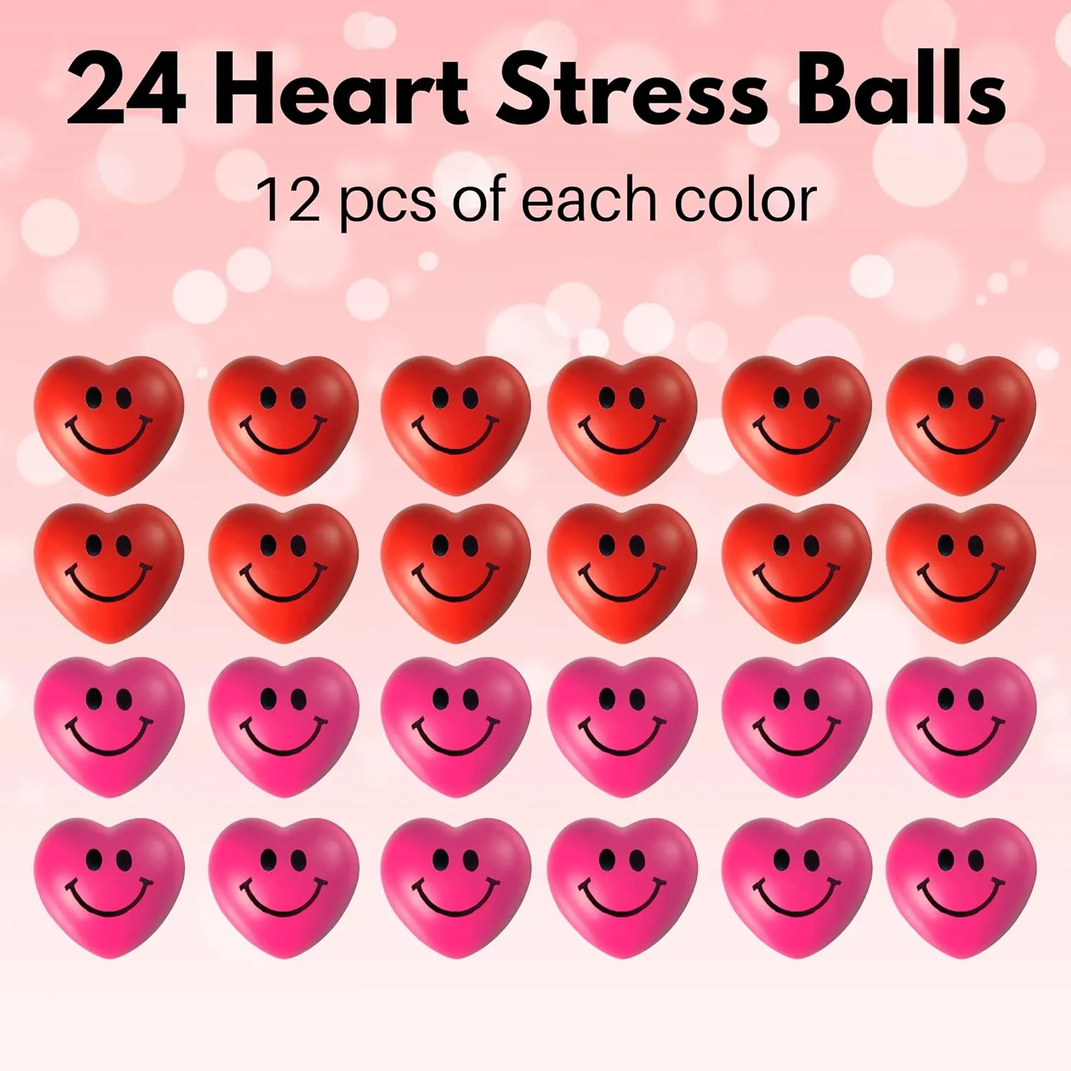 Size 1.5" (48) 4E's Novelty Heart Stress Balls Bulk 48 Pack - Valentines Squishies - for Class designate personnel Valentines Party Favors for Kids$ Valentines Day Gifts for Kids Classroom$ Small 
