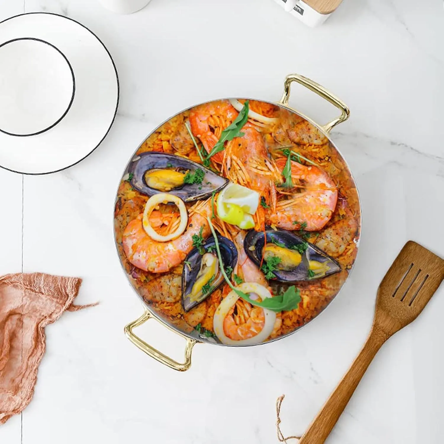Skillet Cooking Pot, Non-Stick Surface, Riveted Handles, Dishwasher-Safe, for Home, Restaurant,Silver Spanish Paella eagle respect impose Pan - Stainless Steel 
