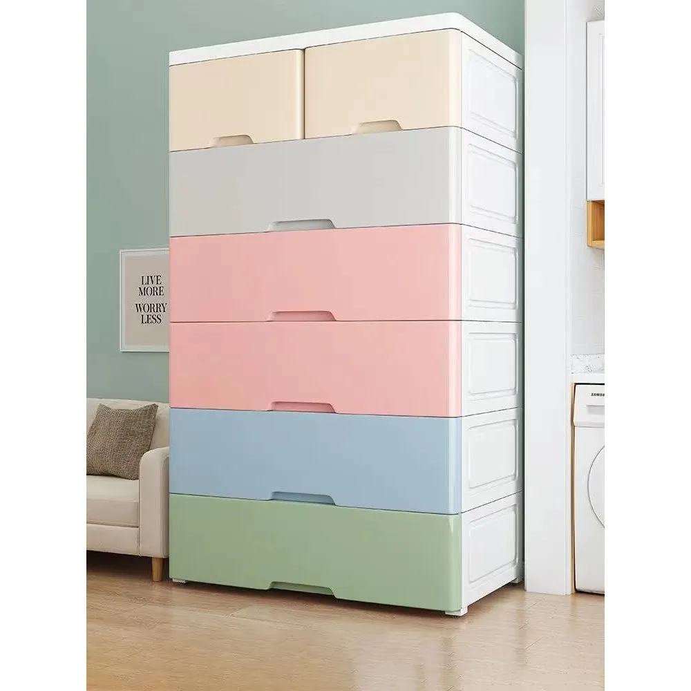 SLEEPHEAD®Plastic Drawers Dresser, 5 Drawers Dressers Chests with Wheels, Storage Closet Cabinet Clothes Toys Snacks Organizer for Bedroom, Living Room, Playroom49*27 * 74.5 (Macaron color)