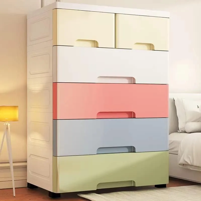 SLEEPHEAD®Plastic Drawers Dresser, 5 Drawers Dressers Chests with Wheels, Storage Closet Cabinet Clothes Toys Snacks Organizer for Bedroom, Living Room, Playroom49*27 * 74.5 (Macaron color)