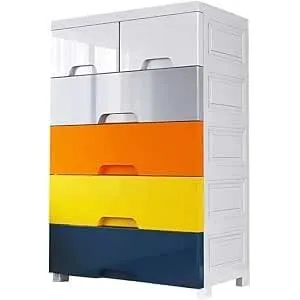 SLEEPHEAD®Plastic Drawers Dresser, 5 Drawers Dressers Chests with Wheels, Storage Closet Cabinet Clothes Toys Snacks Organizer for Bedroom, Living Room, Playroom49*27 * 74.5 (Macaron color)