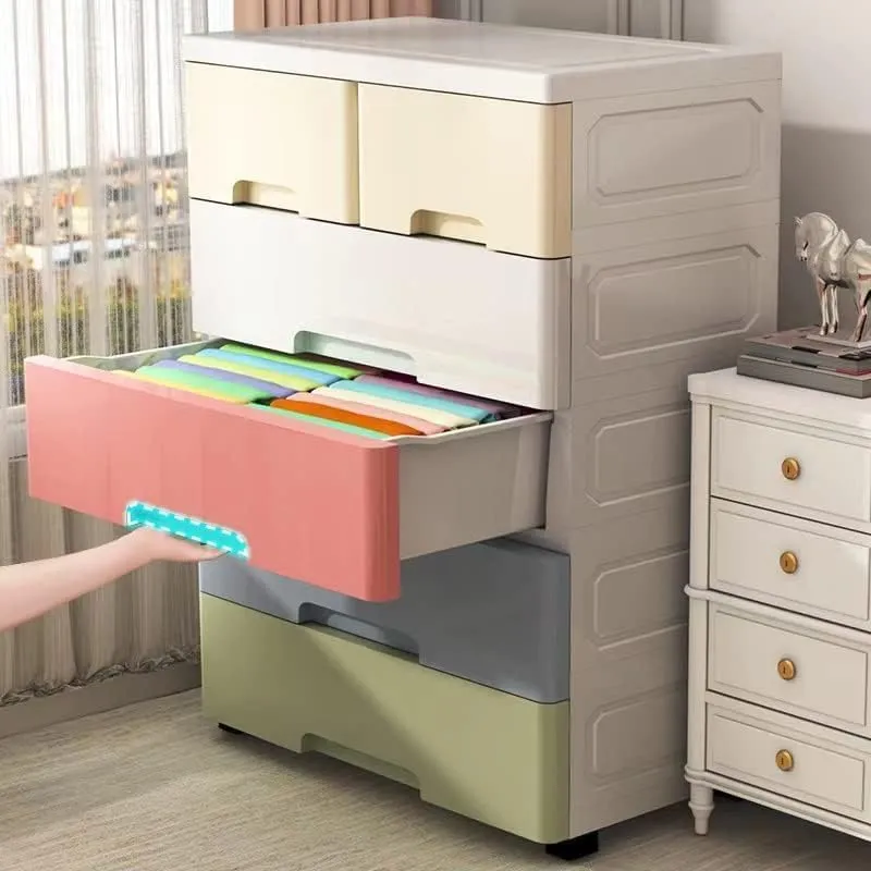 SLEEPHEAD®Plastic Drawers Dresser, 5 Drawers Dressers Chests with Wheels, Storage Closet Cabinet Clothes Toys Snacks Organizer for Bedroom, Living Room, Playroom49*27 * 74.5 (Macaron color)