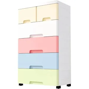SLEEPHEAD®Plastic Drawers Dresser, 5 Drawers Dressers Chests with Wheels, Storage Closet Cabinet Clothes Toys Snacks Organizer for Bedroom, Living Room, Playroom49*27 * 74.5 (Macaron color)