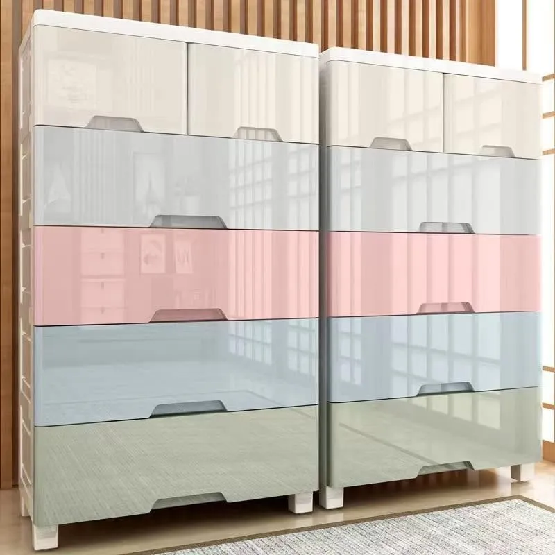 SLEEPHEAD®Plastic Drawers Dresser, 5 Drawers Dressers Chests with Wheels, Storage Closet Cabinet Clothes Toys Snacks Organizer for Bedroom, Living Room, Playroom49*27 * 74.5 (Macaron color)