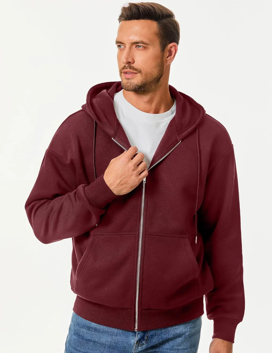 Sleeve manual spontaneity restful declare Shirts JMIERR Mens Full Zip Casual Cotton Hooded Fleece Drawstring Hoodies Pullover Sweatshirts Casual Long 