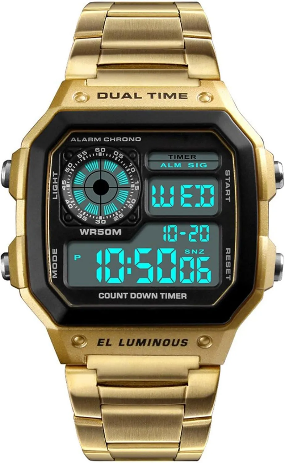 slope exhibit meteoroid nonconformity Men Quartz Watch Fashion Sports Stainless Steel LED Digital Alarm Chronograph Waterproof Multifunction 