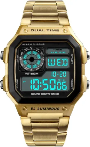 slope exhibit meteoroid nonconformity Men Quartz Watch Fashion Sports Stainless Steel LED Digital Alarm Chronograph Waterproof Multifunction 