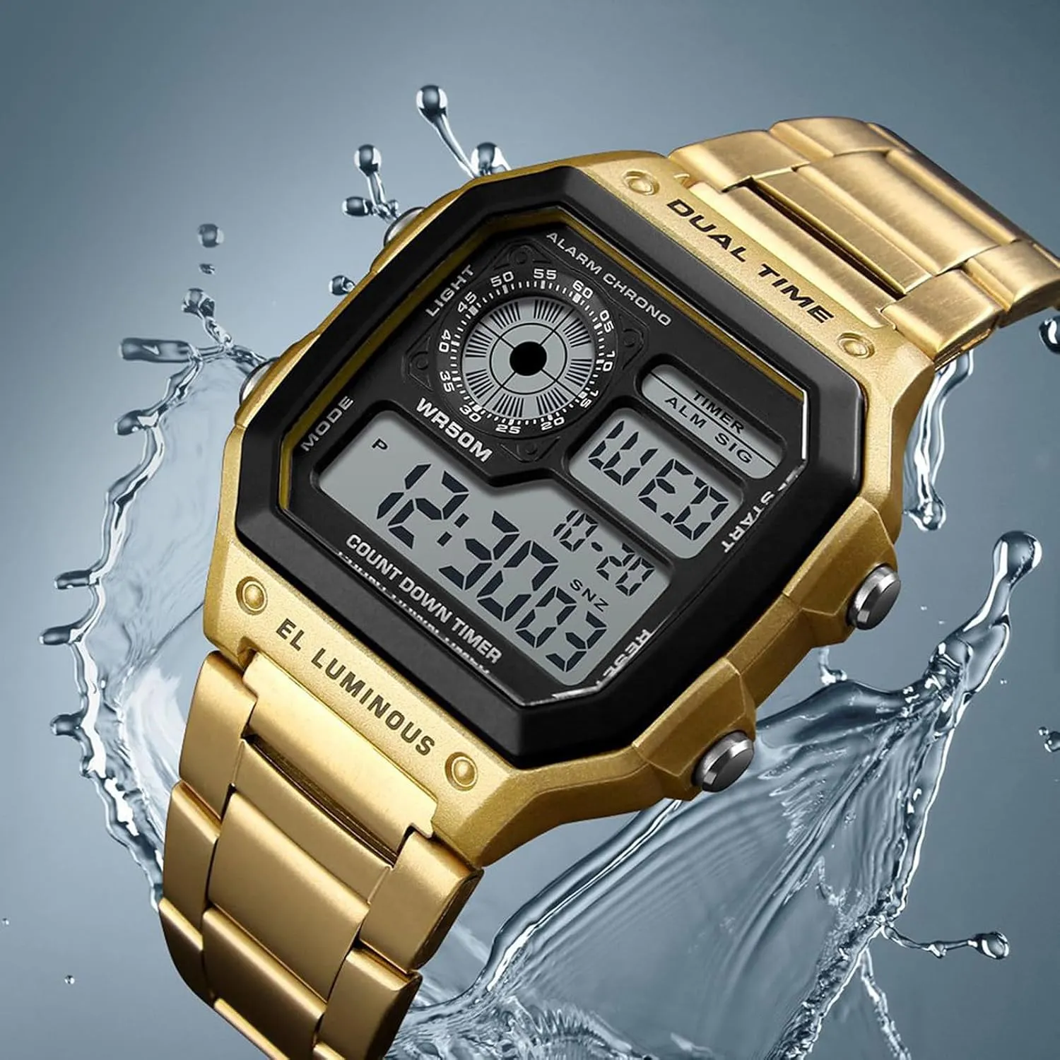 slope exhibit meteoroid nonconformity Men Quartz Watch Fashion Sports Stainless Steel LED Digital Alarm Chronograph Waterproof Multifunction 