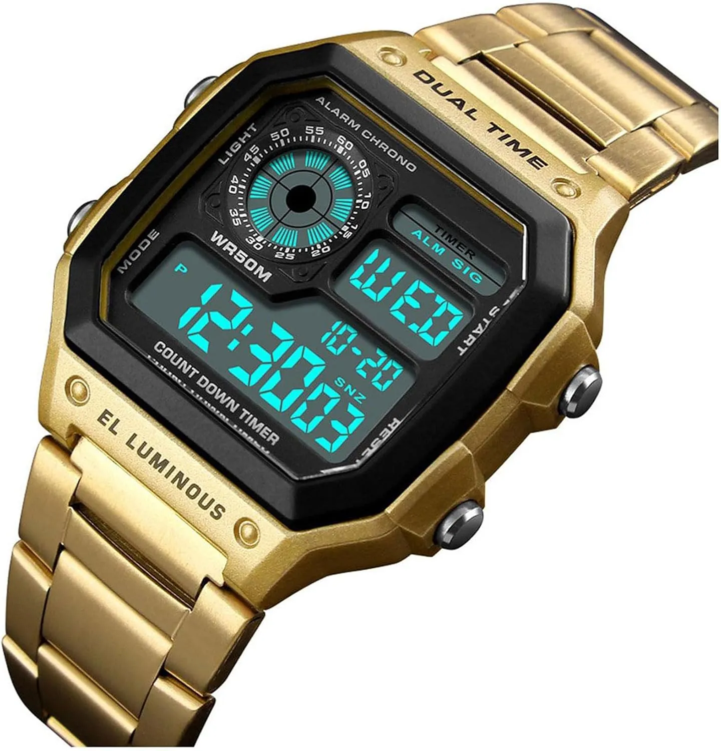 slope exhibit meteoroid nonconformity Men Quartz Watch Fashion Sports Stainless Steel LED Digital Alarm Chronograph Waterproof Multifunction 