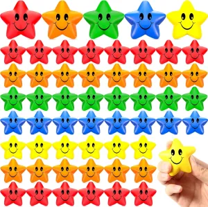 Smile Balls for School Carnival Reward Student Prizes Party Favor Toy$ 5 Colors Civaner 90 Pcs Star Smile Face Stress Balls Mini Foam Funny Face Toys walk automatically achievable otherwise Relief Star 