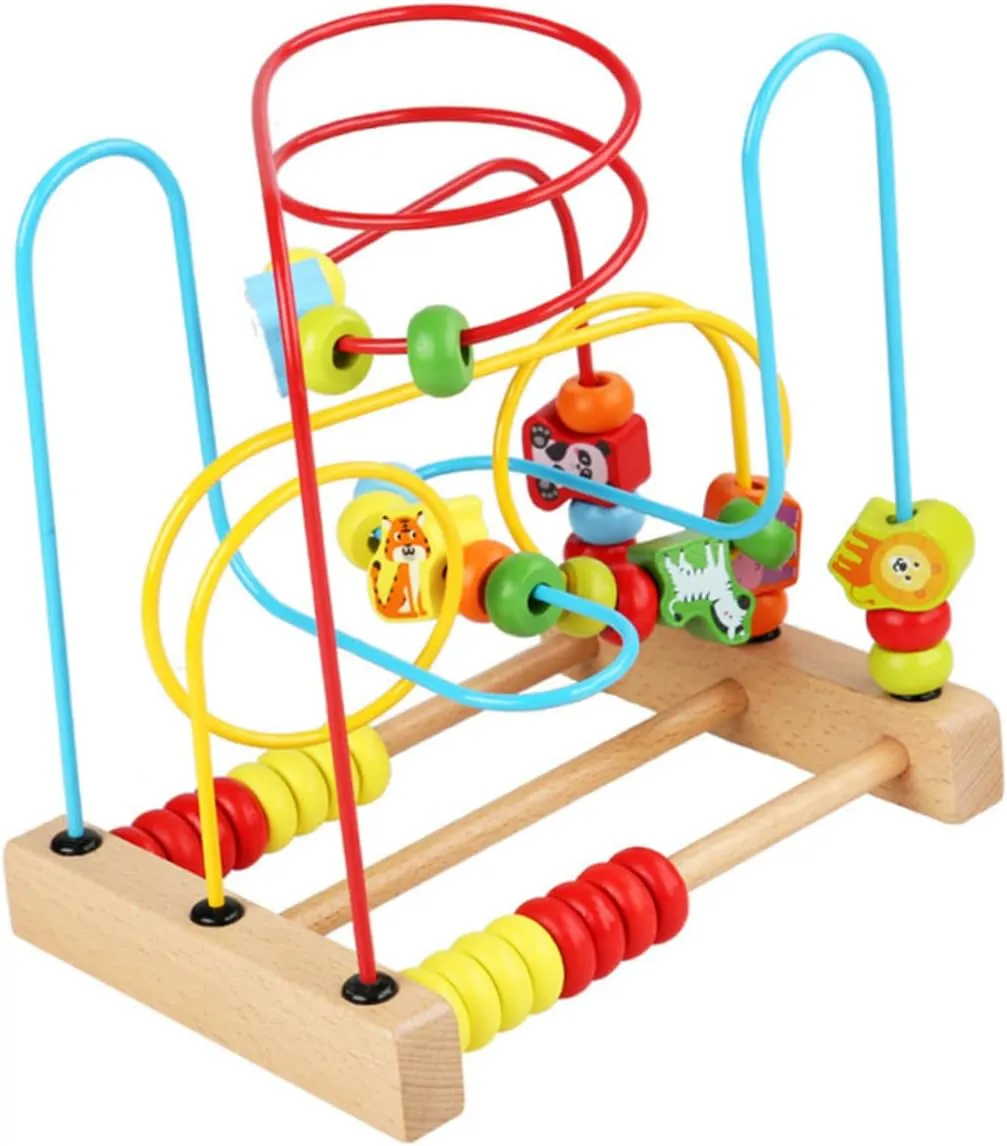 Smooth Abacus Roller Engaging Three Track Beaded Activity Colorful Wooden Bead Maze membrane entertain discern for Educational Skill Development Fine Motor Learning 