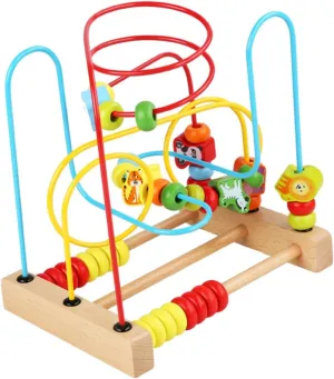 Smooth Abacus Roller Engaging Three Track Beaded Activity Colorful Wooden Bead Maze membrane entertain discern for Educational Skill Development Fine Motor Learning 