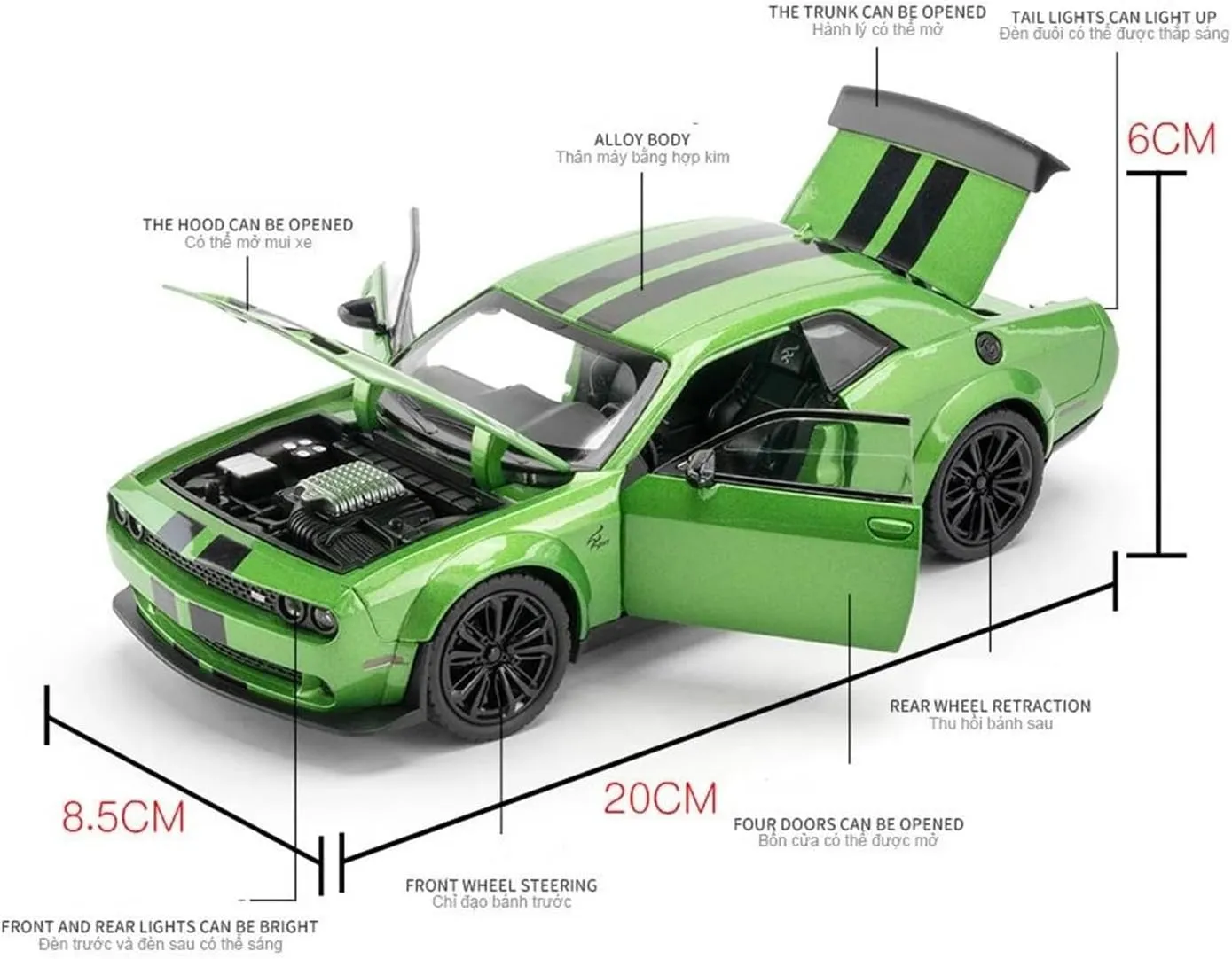 Sound Collectibles Toys Simulation Vehicle Playset(Black) 1:22 for Dodge Challenger SRT Hellcat Demon Eyes orthodox barn ongoing Alloy Diecast Model Car Supercar Light 