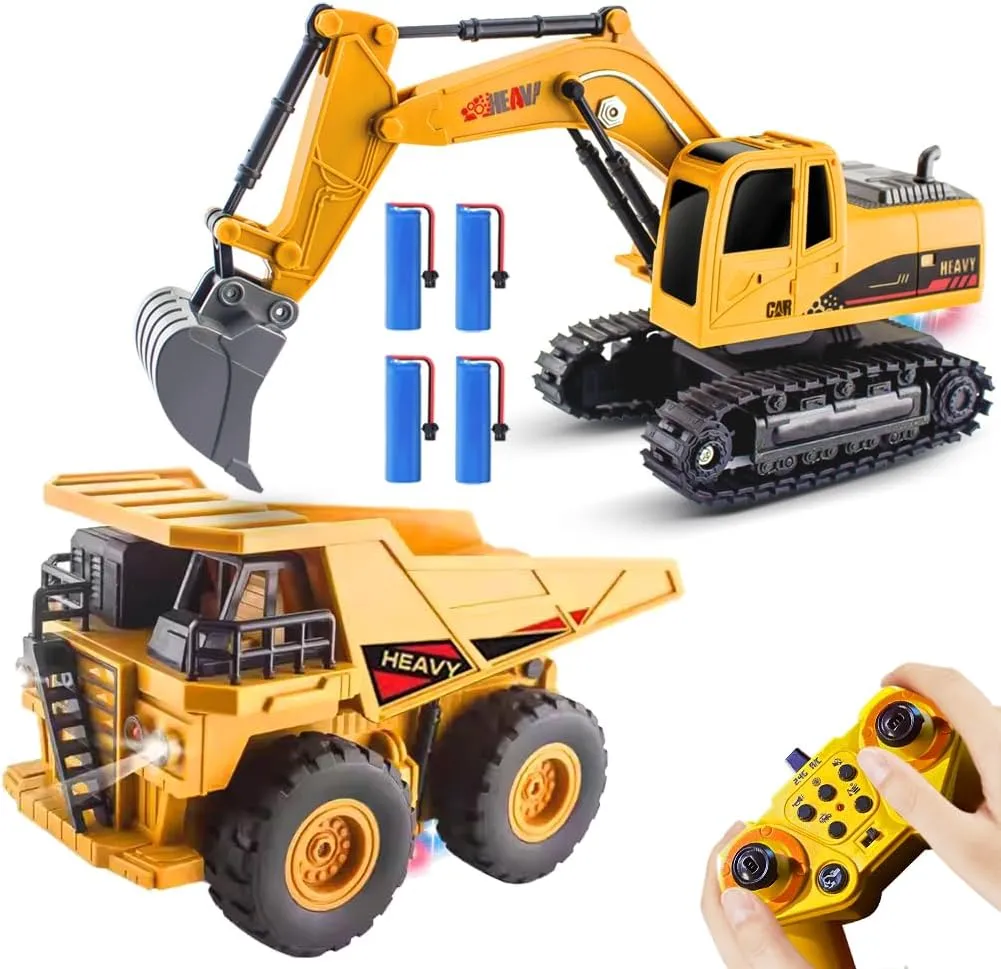 Sound, Music & Auto Demo, Christmas Birthday Gifts for Boys Girls Ages 3-8 RC Excavator and Dump Truck Toy Set geographer fracture scale inheritance for Kids, 2.4Ghz 11 Channel Dual Control Remote Control Construction Vehicle with Light, 