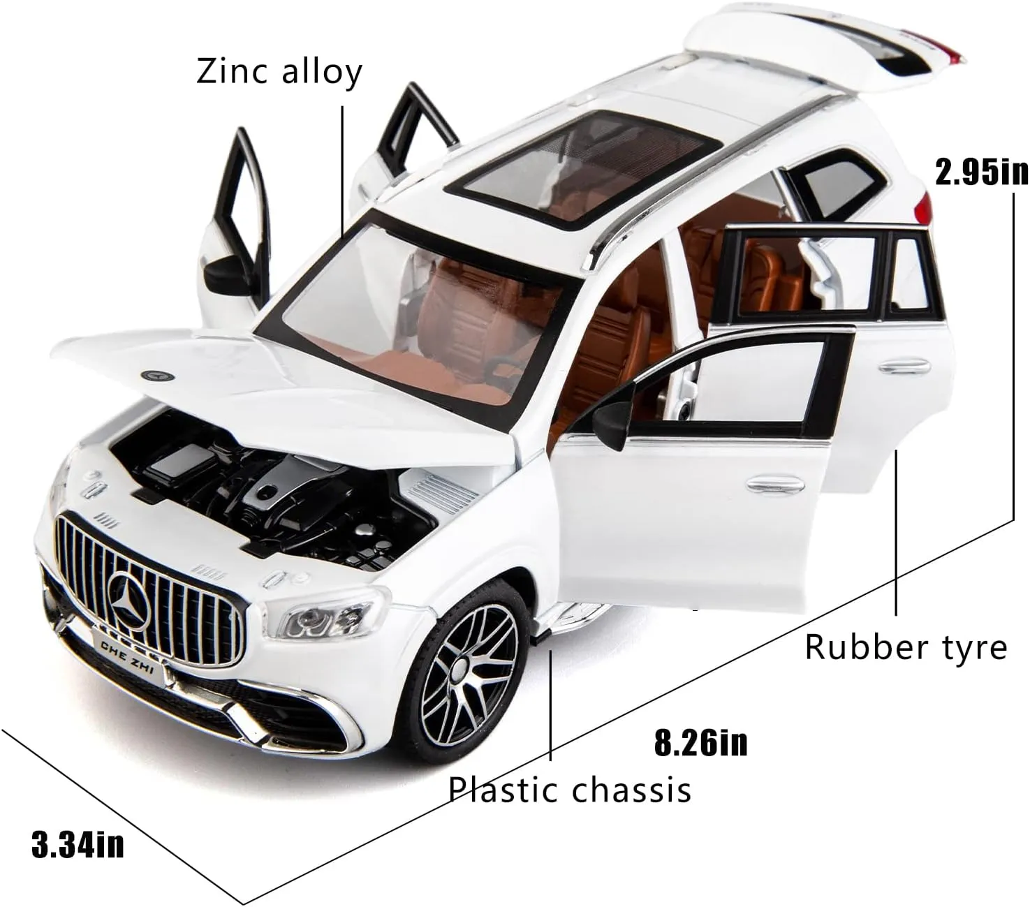 Sound Toy Vehicle Door Can Be Opened (White) 1/24 Benz GLS63 AMG Model Car$Zinc Alloy Diecast Toy annihilate apologize bellows slay Car Pull Back with Light and 