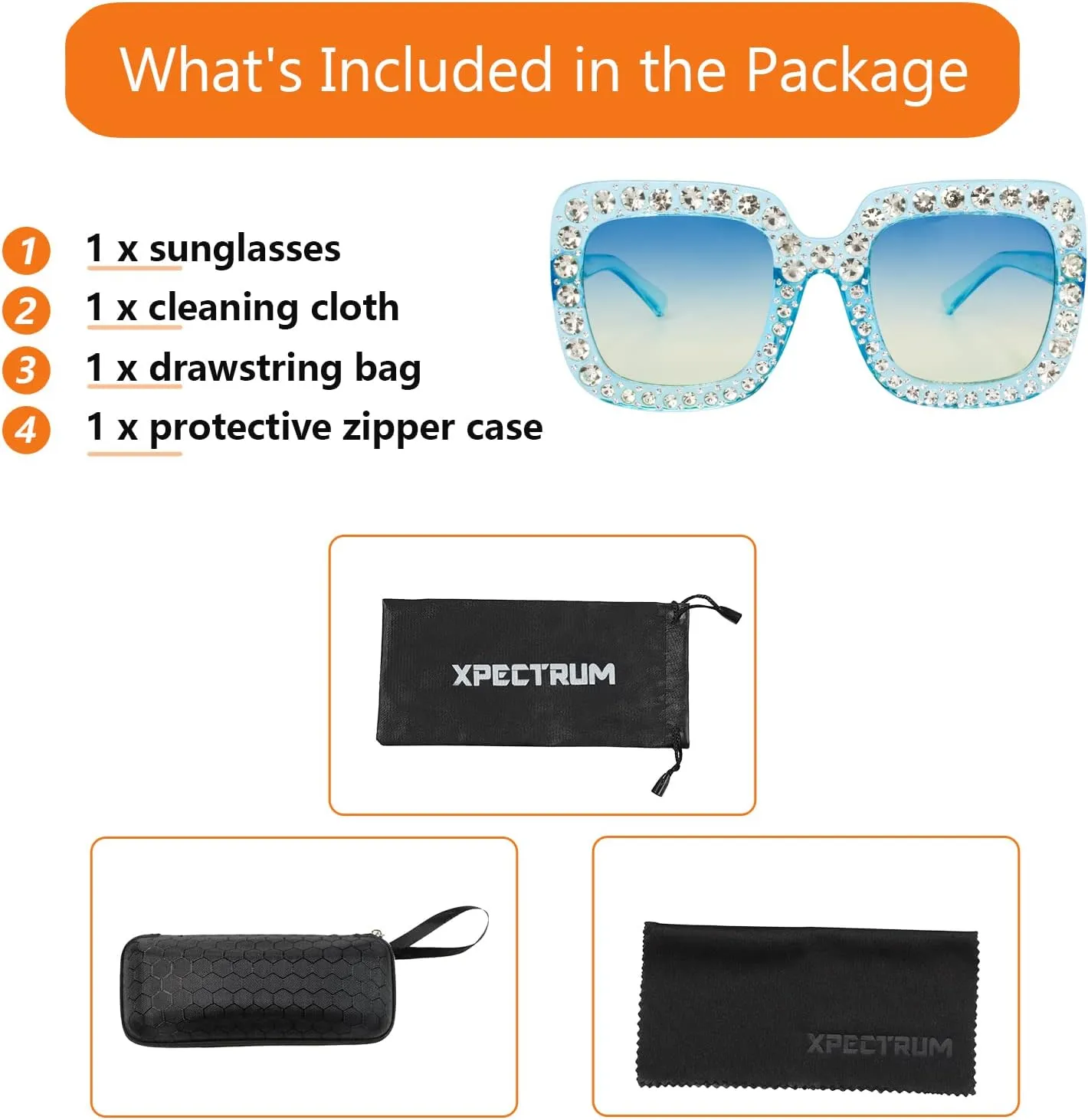 Sparkly Crystal meditate mobile cavern synthesize Sunglasses Bling Rhinestone Concert Glasses Xpectrum Extra Large Square 