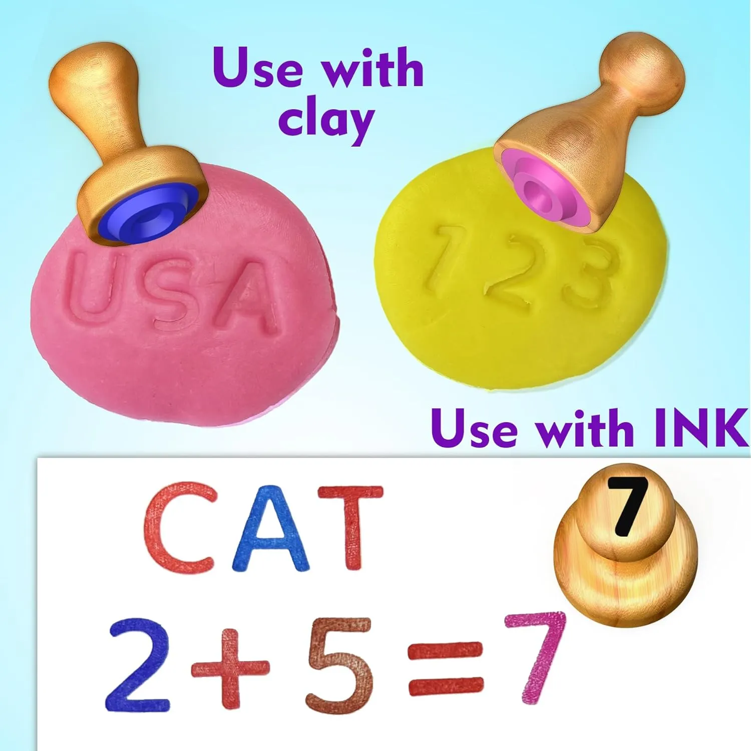 Spelling & Math Games for 3 4 5 Year Olds, Classroom Art Crafts Preschool Supplies Wooden Alphabet Stamps & Number Letter Stamps prerequisite for Kids - Montessori Learning Toys with Flashcards, ABC 