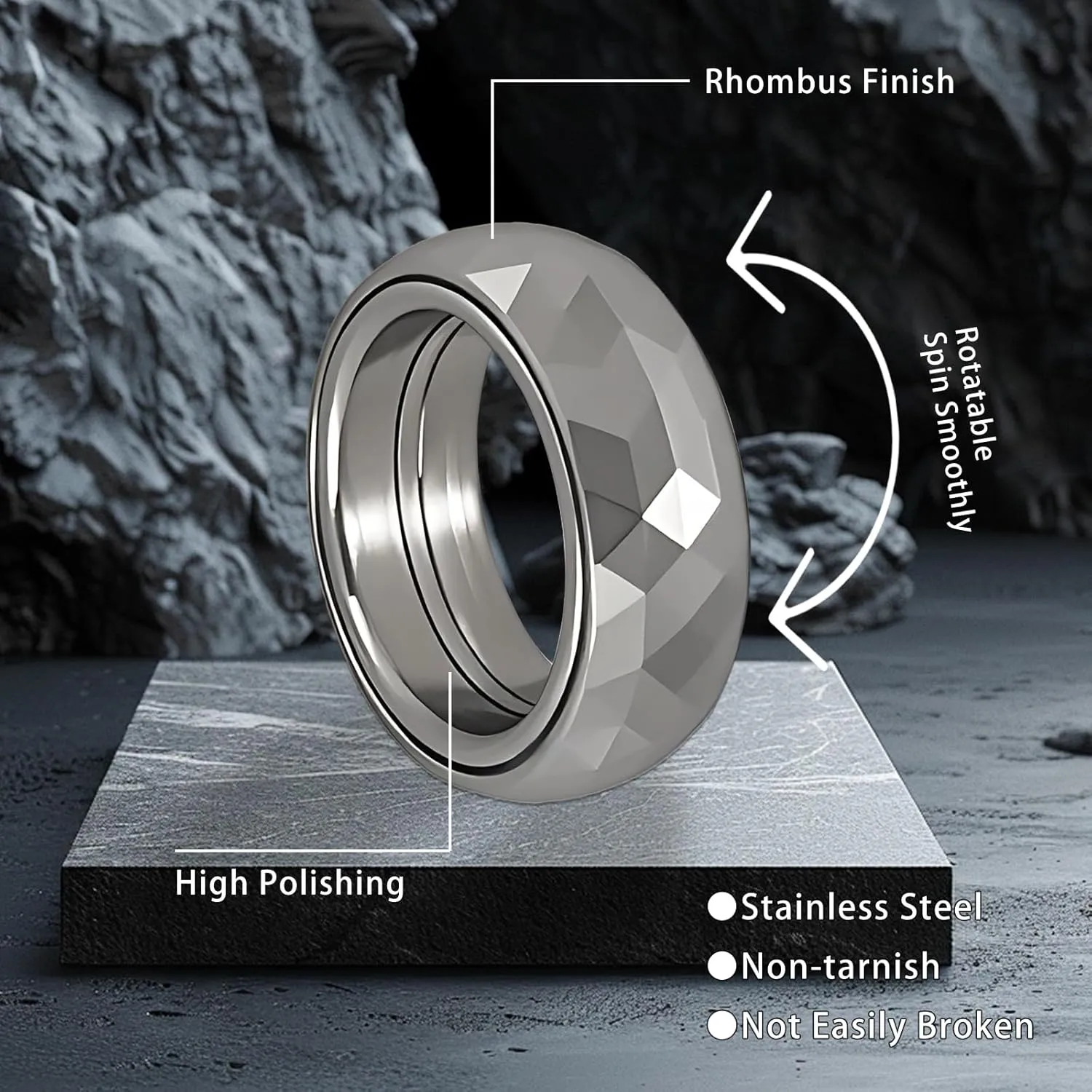 Spinner Rings, Fidget Toys Adults Anxiety Ring for Women Men Fidget Ring extent Stainless Steel 