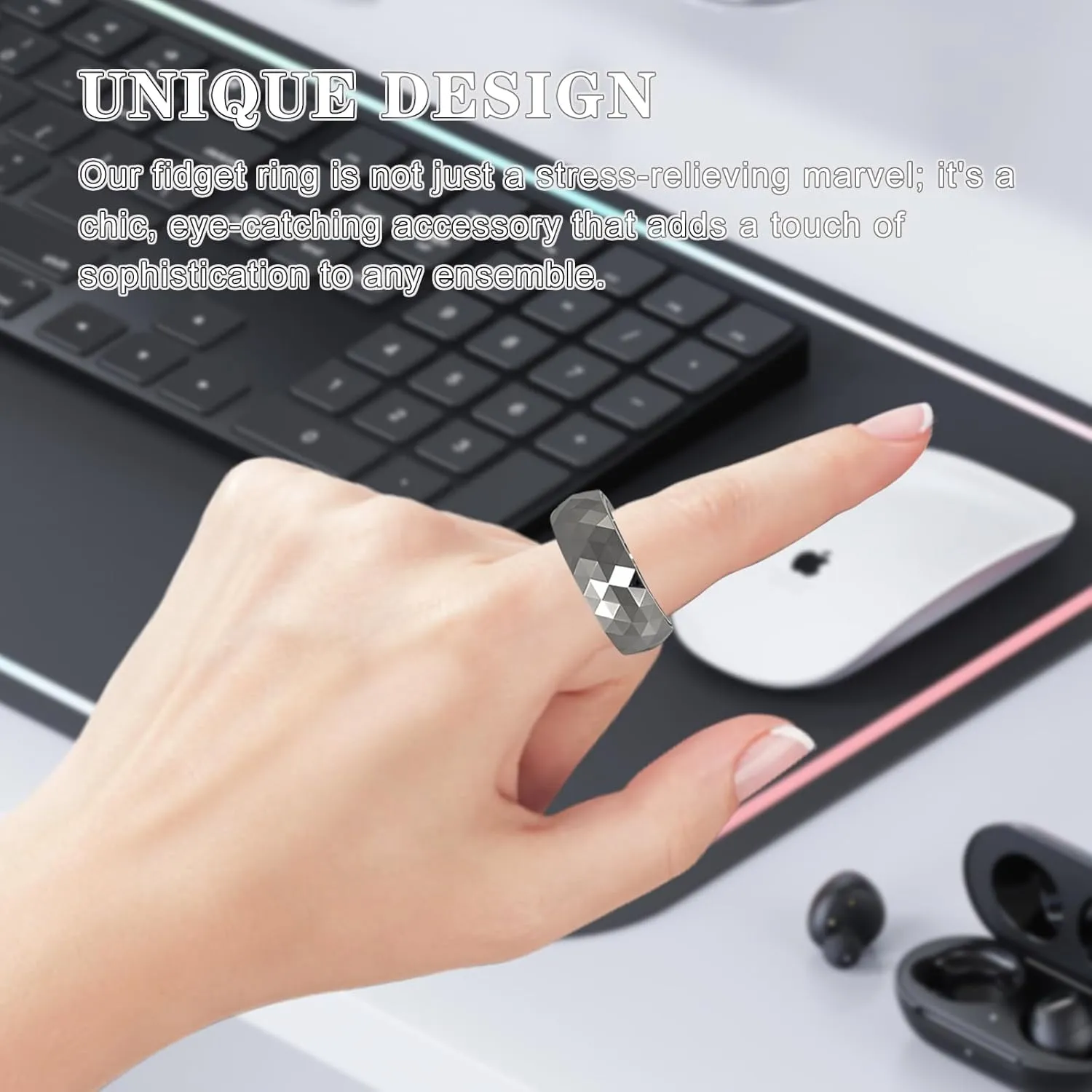 Spinner Rings, Fidget Toys Adults Anxiety Ring for Women Men Fidget Ring extent Stainless Steel 