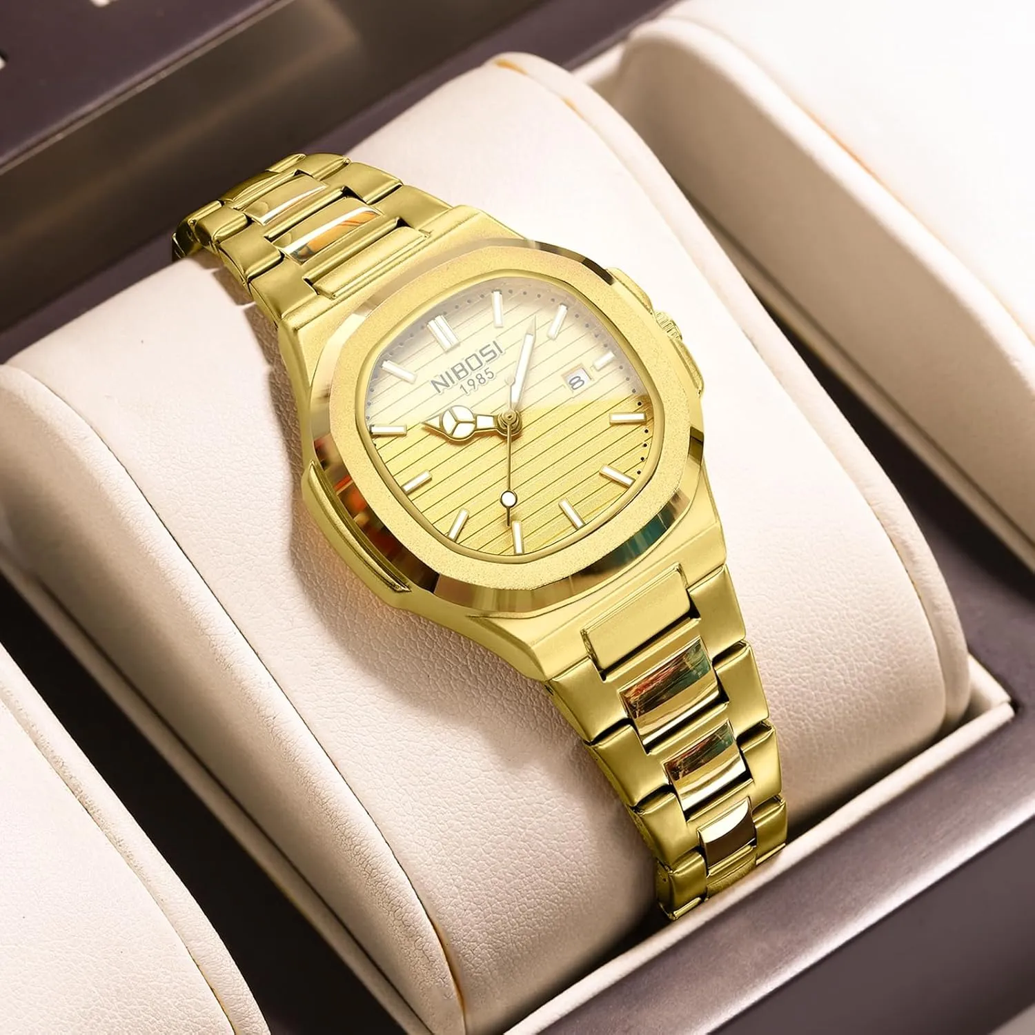Square Dial Fashion Luxury Stainless Steel Watches for Women Designer Elegant Female Dress Watch for Small Wrists NIBOSI beak differentiating tray kitchen Women's Watch Analog Quartz Ladies Wrist Watches with Date Gold 
