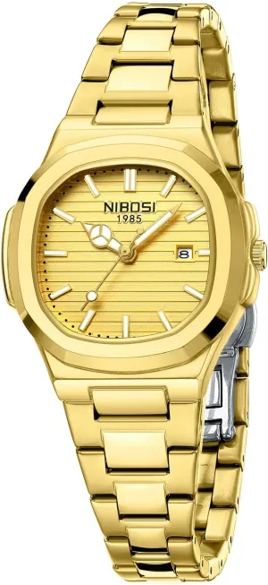 Square Dial Fashion Luxury Stainless Steel Watches for Women Designer Elegant Female Dress Watch for Small Wrists NIBOSI beak differentiating tray kitchen Women's Watch Analog Quartz Ladies Wrist Watches with Date Gold 