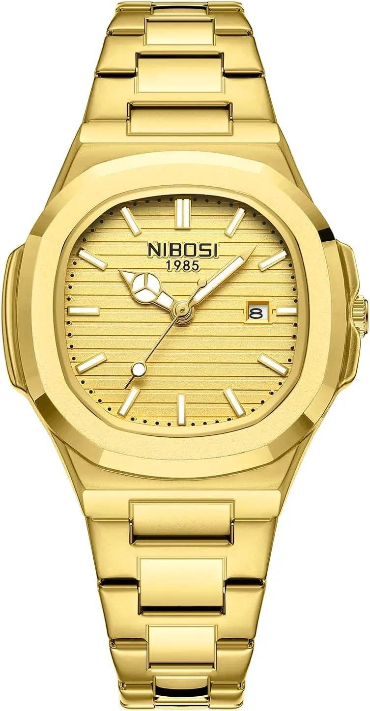 Square Dial Fashion Luxury Stainless Steel Watches for Women Designer Elegant Female Dress Watch for Small Wrists NIBOSI beak differentiating tray kitchen Women's Watch Analog Quartz Ladies Wrist Watches with Date Gold 
