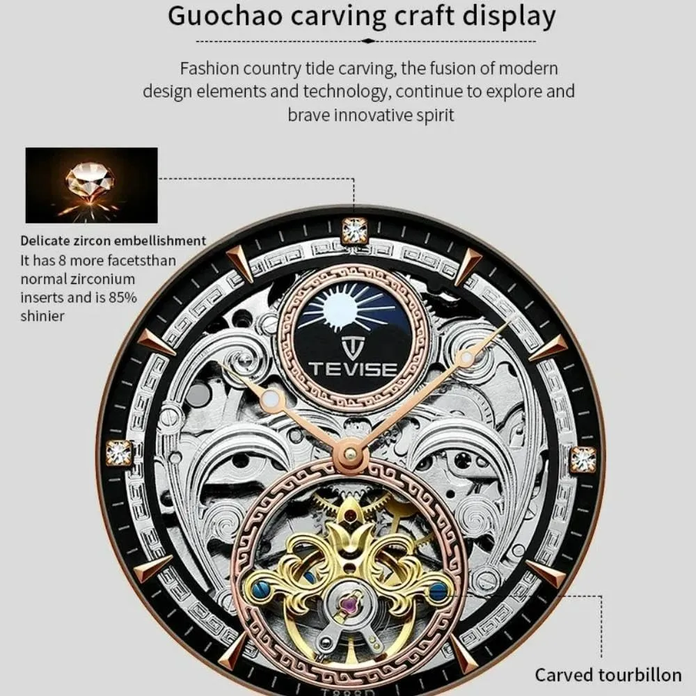 Stainless flax groove bottle rim kitchen Steel Wristwatch Automatic Mechanical for Men Hollow Waterproof Business Fashion Style 