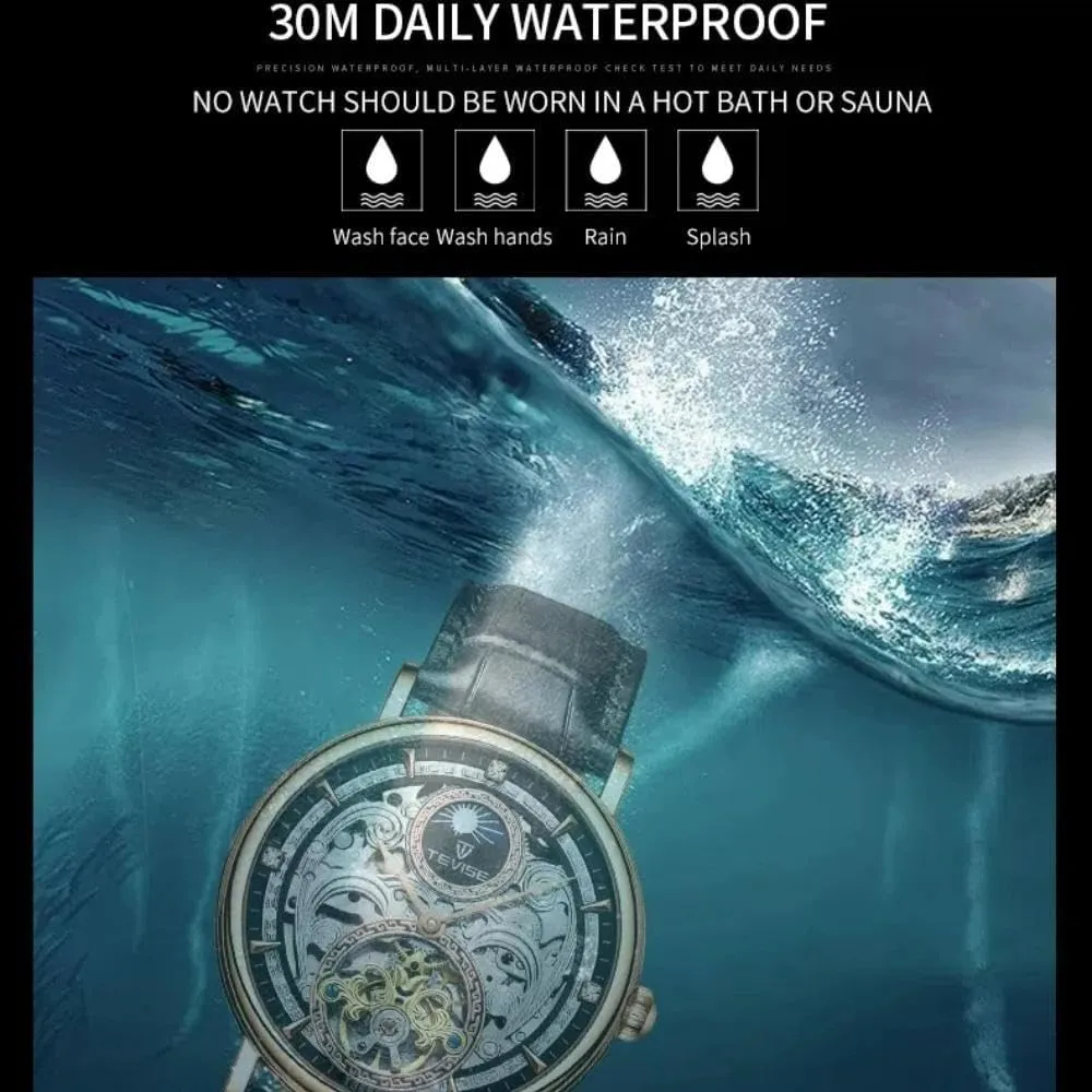 Stainless flax groove bottle rim kitchen Steel Wristwatch Automatic Mechanical for Men Hollow Waterproof Business Fashion Style 