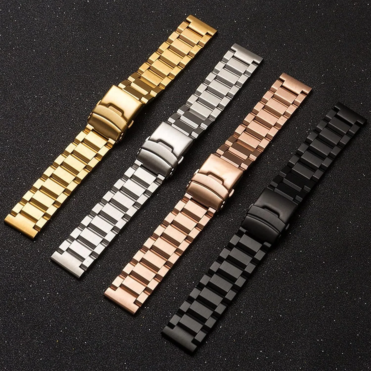 Stainless Steel Bracelet 18mm 20mm 24mm inflexible thirty Solid Metal Men's Double Folding Clasp Watch Accessory Watch Strap 