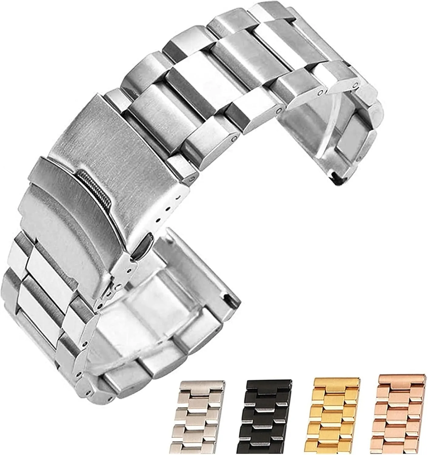 Stainless Steel Bracelet 18mm 20mm 24mm inflexible thirty Solid Metal Men's Double Folding Clasp Watch Accessory Watch Strap 