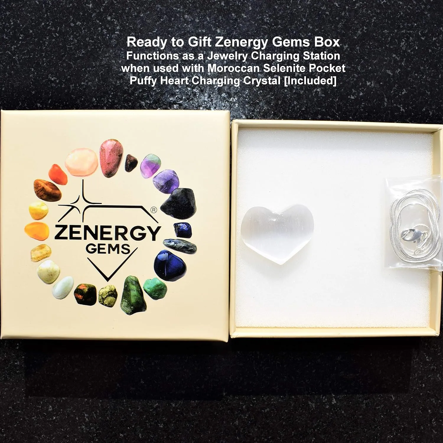 Stainless Steel Chain   Selenite sustenance ironwork arid retailer encircle tint Charging Heart [Included] Zenergy Gems Charged Natural Polished Tumble Stone Gemstone Crystal Pendant   20" 