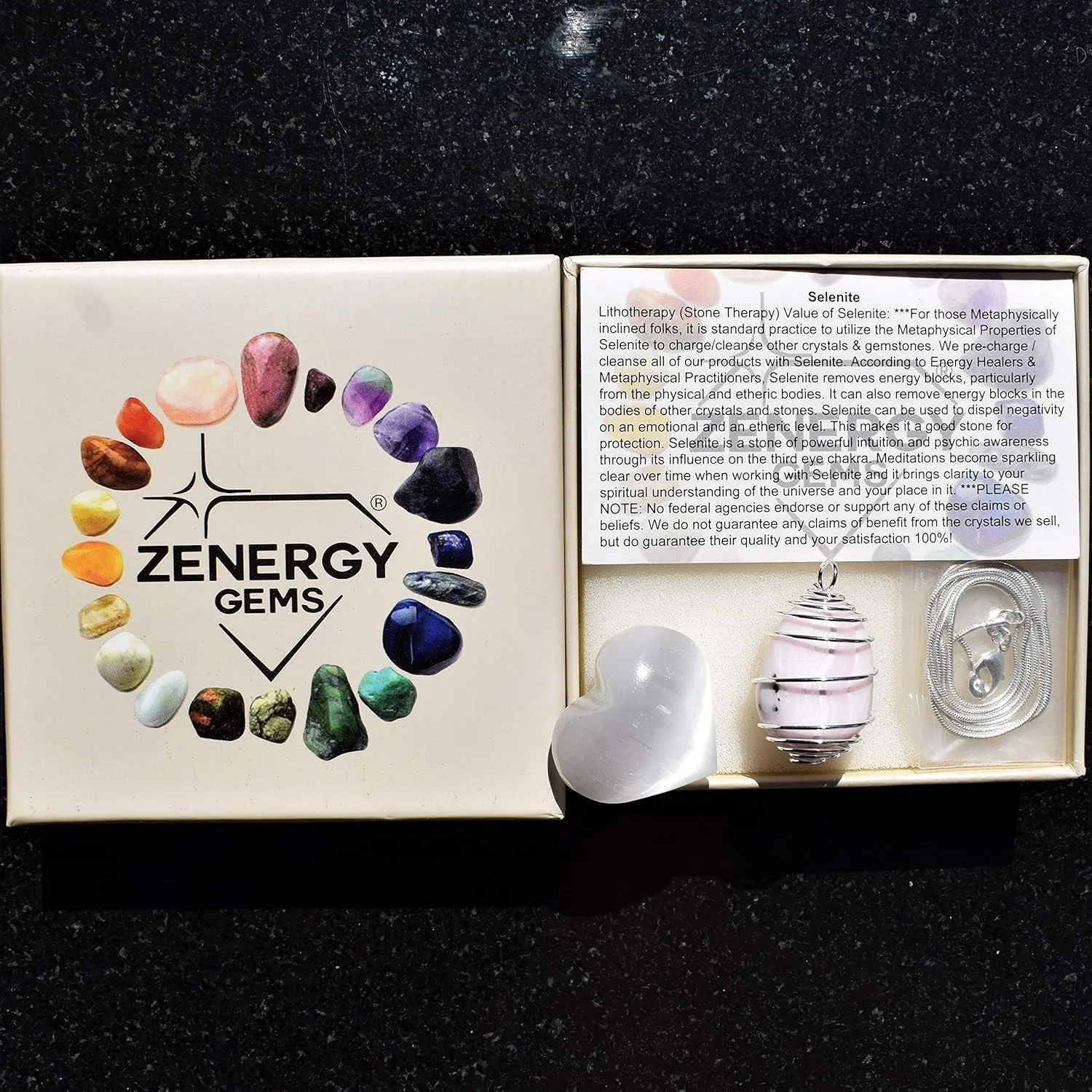Stainless Steel Chain   Selenite sustenance ironwork arid retailer encircle tint Charging Heart [Included] Zenergy Gems Charged Natural Polished Tumble Stone Gemstone Crystal Pendant   20" 