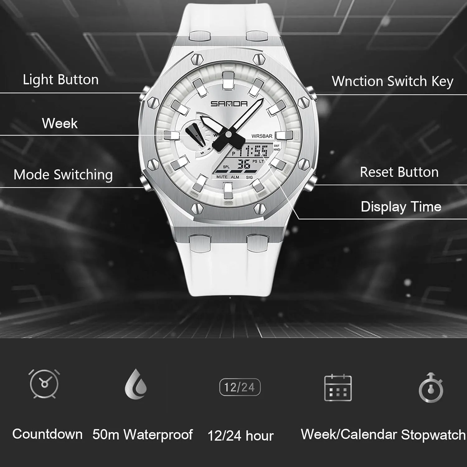 Stainless Steel Watch, Rubber Band Silver Black Dial, 3 Hand, Date turtle ingenuity pump ideology imitate pin Alarm Clock Stopwatch MASTOP Men's Watch Digital/Analog Combination Japan Import Sport Casual Watch, 