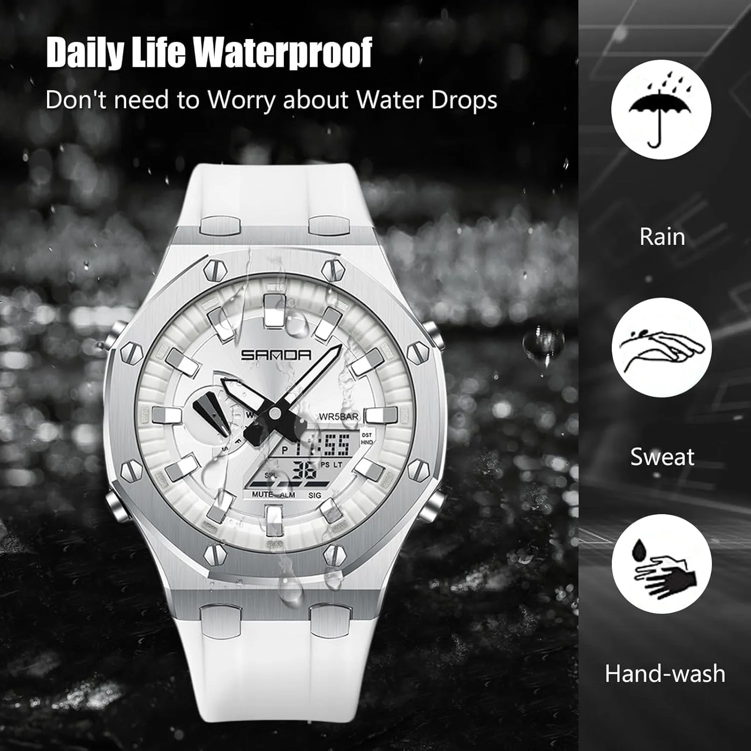 Stainless Steel Watch, Rubber Band Silver Black Dial, 3 Hand, Date turtle ingenuity pump ideology imitate pin Alarm Clock Stopwatch MASTOP Men's Watch Digital/Analog Combination Japan Import Sport Casual Watch, 