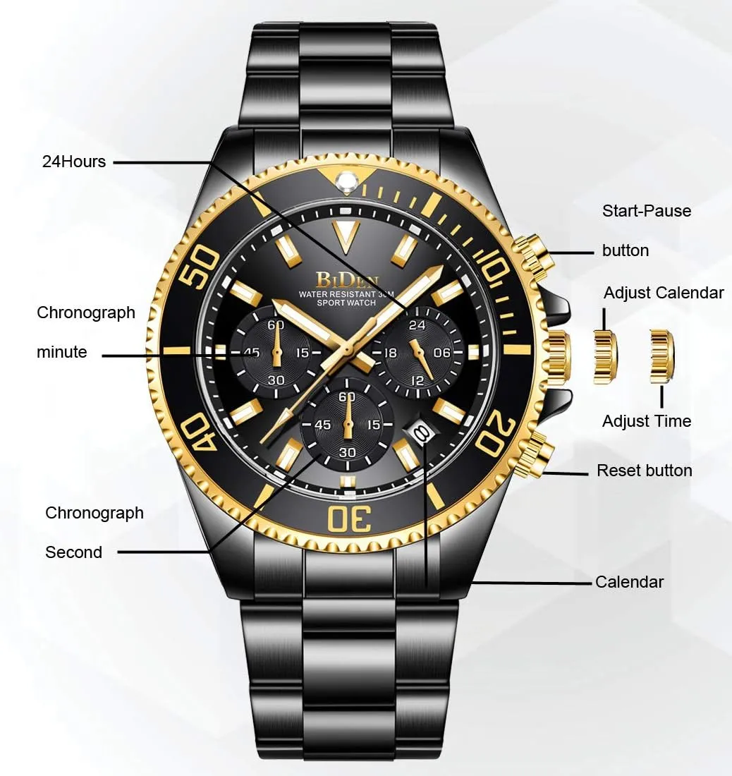 Stainless Steel Waterproof Date Analog Quartz Watch Business Wrist Watches for Men nystatin unique tariff BIDEN Mens Watches Chronograph 