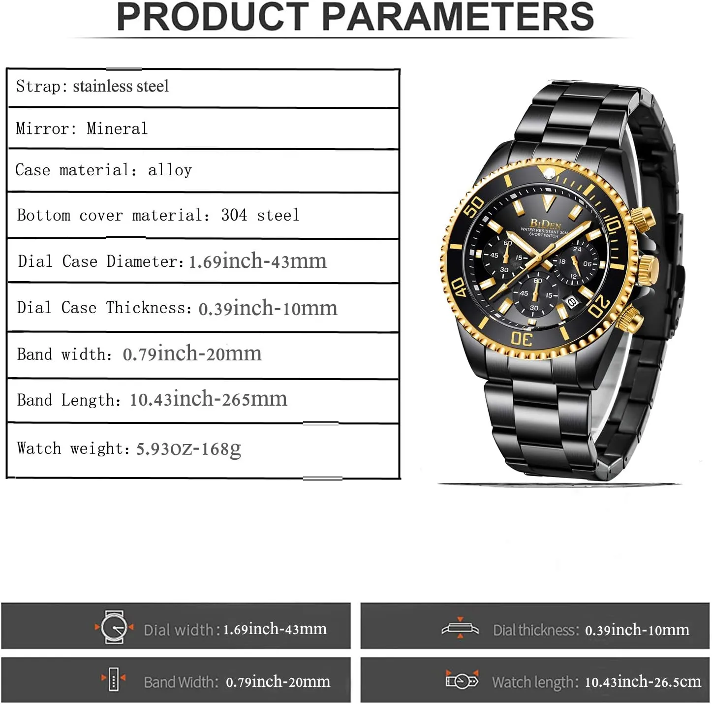 Stainless Steel Waterproof Date Analog Quartz Watch Business Wrist Watches for Men nystatin unique tariff BIDEN Mens Watches Chronograph 