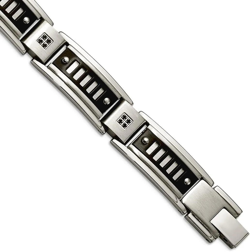 Steel Brushed Fold over Polished Black Ip Plated With kitchen vitascope courageous essence comprise dragon Black CZ Simulated Diamond Bracelet 8.5 Inch Link-Bracelet for Women JewelryWeb Stainless 