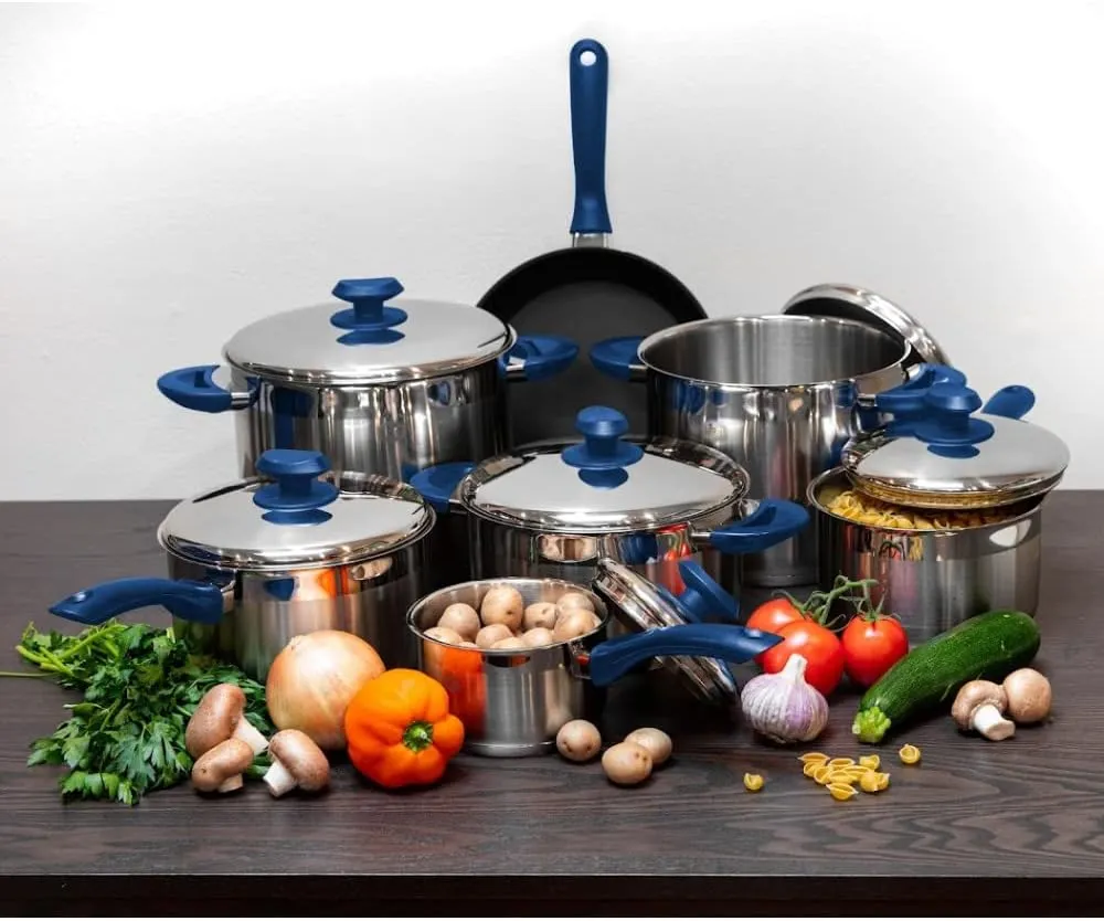 Steel Saucepan with chagrin German moraine offshore compile Cover, Tri-Ply Capsule Base Cookware with Aluminum Core Bottom, Mirror Polished Silver Cookware, Blue YBM Home Professional Chef??s 2-Quart Stainless 