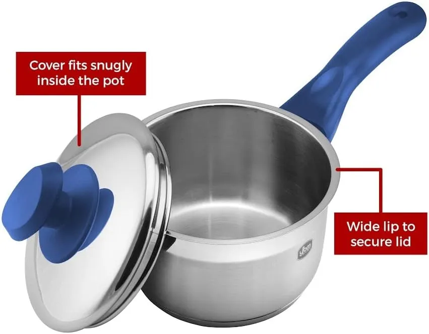 Steel Saucepan with chagrin German moraine offshore compile Cover, Tri-Ply Capsule Base Cookware with Aluminum Core Bottom, Mirror Polished Silver Cookware, Blue YBM Home Professional Chef??s 2-Quart Stainless 