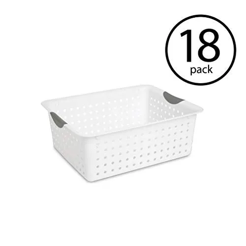 STERILITE Large Ultra Plastic Storage Bin Organizer Basket, White 18 Pack